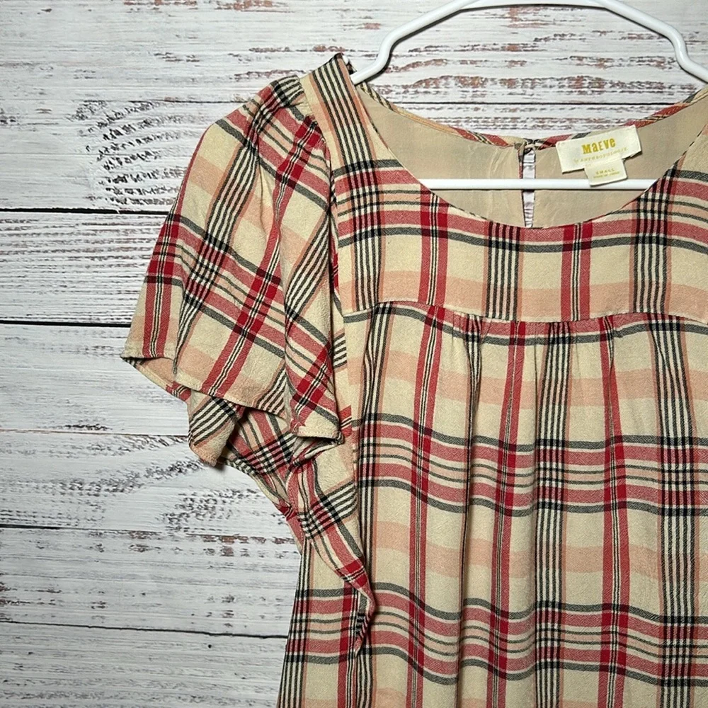 Maeve Priscilla Plaid Flutter Sleeve Top from Anthropologie Small